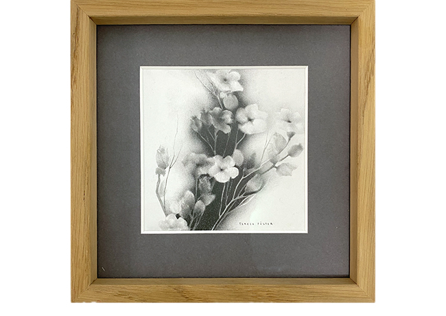 Flores de grafito. 10 x 10 cm. Enmarcado